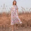 Freizeitkleider Blumenrock Kordelzug Große Blume Rüschen Kurzarm Urlaub Spitze Lässig Sommer Langes Kleid Frauen 2022 Sommerkleid G230311