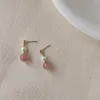 Stud Earrings Fashion Stainless Steel Earring's For Women Natural Straw Pink Crystal Stone Gold Color Beaded Rhinestone Design Wedding