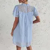 Casual Dresses Loose Mini Dress Women Ruffles Short Sleeve Jacquard Dress Summer Solid Sexig Short Woman Dresses Casual Holiday Beach Dresses G230311