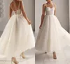 Elegante A-Line trouwjurk 2023 Sweetheart Spaghetti-riem Enkle Lengte Dot Tule Bruidjurken Vestidos de Noiva Plus Size nieuwe boho