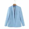 Damespakken Blazers Xeasy Dames Elegant Effen V-hals Pak met lange mouwen Vrouwelijke Vintage Kantoor Dame Verborgen Breasted Blazer Casual Slim Chic Tops 230311