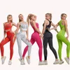 Aktive Sets Nahtlose Sport Anzug Gestreiften Stoßfest Bh Hip Lift Sexy Yoga Hosen Anzüge Fitness Leggings Zwei-stück Set