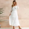 Casual Kleider 2023 Mode Off Schulter Weiß Spitze Kleid Dame Hemd Langarm Elegante Midi Robe