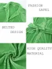 Casual Dresses Green Fashion Shirt Dress Women Loose Belted Long Sleeve Dress Summer Lapel Lace Up Pleated Dress Casual Elegant Solid Vestidos G230311