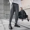 Erkek Pantolon İlkbahar Yaz Erkek Harem Pantolon Kemer Moda Konik Ayak Bileği-uzunluk Dipleri Elastik Bel Rahat Takım Elbise Pantolon Siyah Gri 230311