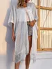 Kvinnors badkläder Summer Tassel Bikini täcker baddräkt Löst sjal Cardigan Kvinnor Solid Half Sleeve Mid-Längd Beach Dress Tunics för Mujer Y230311