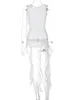 Women's TShirt Hugcitar Mesh Sleeveless Backless Solid Tassel See Through Sexy Slim Top T Shirt Autumn Women Kawaii Party Club Halloween 230311