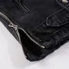 2023 Survêtements Hommes Noir 2pcs Pantalons Ensembles Punk Slim Slant Zipper Denim Jacket et Ripped Patch Stretch Jeans High Street Trendy Hommes Vêtements