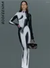 Sıradan Elbiseler Boofeenaa 3D Vücut Baskılı Uzun Kollu Bodycon MAXI Kadınlar için Kokteyl Partisi Elbise Zarif Seksi Akşam Elbisesi C96-CG33