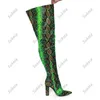 Sukeia High Quality Women Winter Thigh Boots Snake Chunky Heels Pointed Toe Pretty Green Club Shoes Ladies US Size 5-15