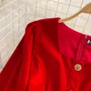 Robes décontractées Robes de Mujer élégant col carré couleur unie bouffée à manches longues robe femme simple boutonnage velours robes minces 2023