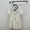 Womens Fashion 2024s New 2023 Casual Suit Pleated Double Breasted Suits Elegant Women Longeple Drees Drees Summer Claic Print Dre S