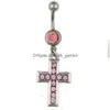 Navel Bell Button Rings D0538 Cross Pink Color Belly Ring Drop Delivery Jewelry Body Dhgarden Dhsti