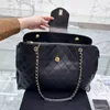 luxury tote bag designer handbag channel bags top layer leather women bag Large size shopping bag for women Gold chain crossbody bag fashion handbag purse black