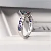 Anéis de casamento Moda Oval Cut Mix Sapphire Mulheres tocam jóias prateadas de prata