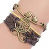 Braccialetti con ciondoli Bracciale multistrato in pelle intrecciata vintage Regolabile Acciaio inossidabile Uccello fortunato Albero della vita Gioielli e accessori