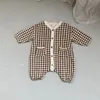 Strampler geboren Baby Boy Casual Lose Plaid Lange Ärmel Kinder Herbst Einreiher Overall Kleinkind Mädchen Baumwolle Strickjacke 230311