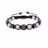 Strand Design Moonstone CZ Pave Ball Handmade Briaded Cord Adjustable Macrame Bracelet For Men Women