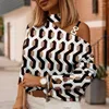 Damesblouses pullover top halter anti-pilling veelzijdige vintage patroon print herfst t-shirt voor reis