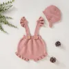 Body Baby Bodysitus Rompers Dziewczyny Born Girls Stroje kombinezonu mody marszki niemowlęcia maluchowe odzież hat 2pc solid 0-18m bejs 230311