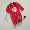 Pagliaccetti Ma Baby 0-9M Il mio primo Natale Baby Boy Girl Tuta nata Pagliaccetti Infant Baby Cartoon Deer Red Playsuit Costumi di Natale DD40 230311