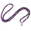 Charm Armband Natural Purple Crystal Amethysts Armband 6mm pärlor Halsband Yoga 108 Mala Stone Armband för kvinnor Lotus Energy Jewelry 230310