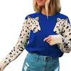 Women's Sweaters Fashion Womens Knitted Round Neck Long Sleeve Sweater Tops Ladies Casual Crocheted Loose Jumper Leopard Pullover Winter War