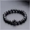 Strang Charme 12mm Krone Gepflastert Schwarz Kubikzircon Natürliche Raue 8mm Lava Perlen Armband Für Männer Junge täglichen Schmuck 2023 Großhandel