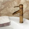 Bathroom Sink Faucets Basin Faucet Antique Brass Bamboo Shape Faucet Antique Bronze Finish Copper Sink Faucet Single Handle and Cold Water Tap 230311