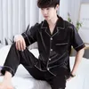 Pijamas de pãezinhos de pijamas de vestido de sono masculino de manga curta de manga curta de manga curta masculina para dormir macia moda casual de seda de seda