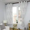 Curtain Semi-shading 140x215cm White Flower Plants Print Bay Window Cover Home Living Room Blackout Woven Built-in Grommets Top