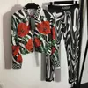 23ss Women brand designer Sports suit Zebra-print flower print lapel long sleeve shirt stretch slim leggings set fashion women Clothes a1