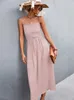 Casual Dresses Summer Slip Long Dress Women Sexig backless spaghetti rem klänning ärmlös solid knapp midi klänning kvinnlig elegant festklänning G230311