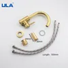 Bathroom Sink Faucets ULA Gold Modern Bathroom Basin Faucet Stainless Steel Cold Wash Mixer Crane Tap Free Rotation Sink Faucets Single Handle 230311