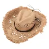 Chaps à bord large Raffia Raffia Paille HAUT MAINMATED TRAIT HOLOW OUT SUMER POUR FEMMES Sombreros Trilby Panama Sunhat