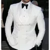 Męskie garnitury białe podwójnie piersi Tuxedo na ślub 2 sztuki Slim Fit Formal Men Set Kurtka z czarnymi spodniami Man Fashion Ubrania