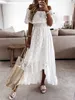 Vestidos casuais vestido boho branco mulheres verão fora ombro hollow out jacquard renda chic maxi vestidos senhoras festas praia vestido vestidos g230311