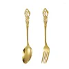 Dinnerware Sets Luxury Long Handle Spoon Fork Stainless Steel Golden Tableware Special Offer Cutlery Buffet Serving Tools Kitchen