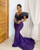 Des robes de fête sur l'épaule du soir violet long 2023 sirène paille-berlies Aso Ebi Style Black Femmes Africain Formal Prom Robes 230310