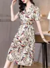 Robes décontractées Summer Femme 2023 Vintage Robe Florale Corée Fashion Fashion Belon Taunique Slim Elegant Bodycon Mulberry Silk Midi Soirée