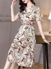 Casual Dresses Summer Women 2023 Vintage Floral Dress Korean Fashion Beach Tunics Slim Elegant Bodycon Mulberry Silk Midi Evening