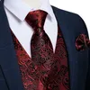 Gilets pour hommes Gilets en soie pour hommes robe formelle costume gilet cravate ensemble pour mariage mâle satin bordeaux rouge gilet sans manches veste décontracté haut 230310