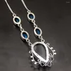 Kedjor Hermosa antika smycken Botswanaagate Bluetopaz Silver Color Women Chain Pendant Halsband 18 tum NY1290
