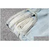 Jeans pour hommes Mens Retro Light Blue Ripped Pink Coutures Slim Pencil Drop Delivery Vêtements Vêtements Dhao7