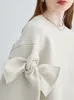 Women's Hoodies Sweatshirt Autumn Winter Solid Color Simple Basic Oneck Sweatshirts Baggy Long Sleeve Bow Decoration Pullover Preppy Style 230310