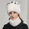 Bonnets Bonnet / Crâne Casquettes Vente Rex Cheveux Chapeau Écharpe Ensemble Hiver Épaissie Chaud Oreille Protection Fourrure Femelle Tricoté Coupe-Vent Cap