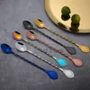 Spiral Long Handle Coffee Stir Spoon 304 Stainless Steel Cocktail Stirs Spoon Dessert Cake Ice Cream Scoop Bar Party Tools TH0869