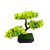 Dekorativa blommor konstgjorda falska krukväxter bonsai träd tall skrivbord buskar simulering mini krukor grönt blad eniper faux hälsning gäst prydnad