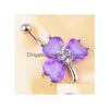Navel Bell Button Rings D0688 Purple Color Leave Belly Stud For Fashion Jewelry Piercing Body Drop Delivery Dhgarden Dhceo