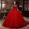 Long Sparkly Crystal spetsbollklänning lyx med tyllkatedralen tåg brudklänningar skräddarsydda lyx arabiska dubai röda vestidos de novia robe marieee